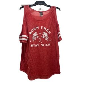 Modern Lux Open Shoulder Semi-Sheer T-Shirt Red Women Size XXL (2XL) Born Free
